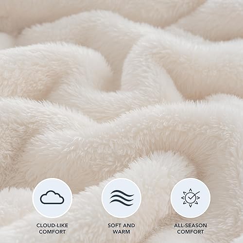 Miniatura 4 de Manta Berkshire Classic Extra-Fluffy de felpa, tamaño King, manta súper suave y esponjosa de pelo largo para sofá cama, crema, 90x108 pulgadas