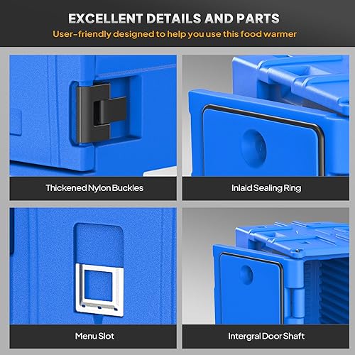Miniatura 7 de ROVSUN Calentador de alimentos con aislamiento térmico con ruedas bloqueables, hebillas dobles y asas, cajas calientes apilables para catering,