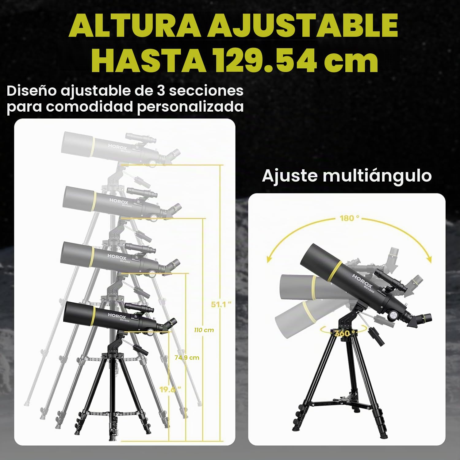 Telescopio refractor de apertura de 80 mm y 500 mm para adultos y niños principiantes con trípode profesional, adaptador de teléfono, mochila portátil