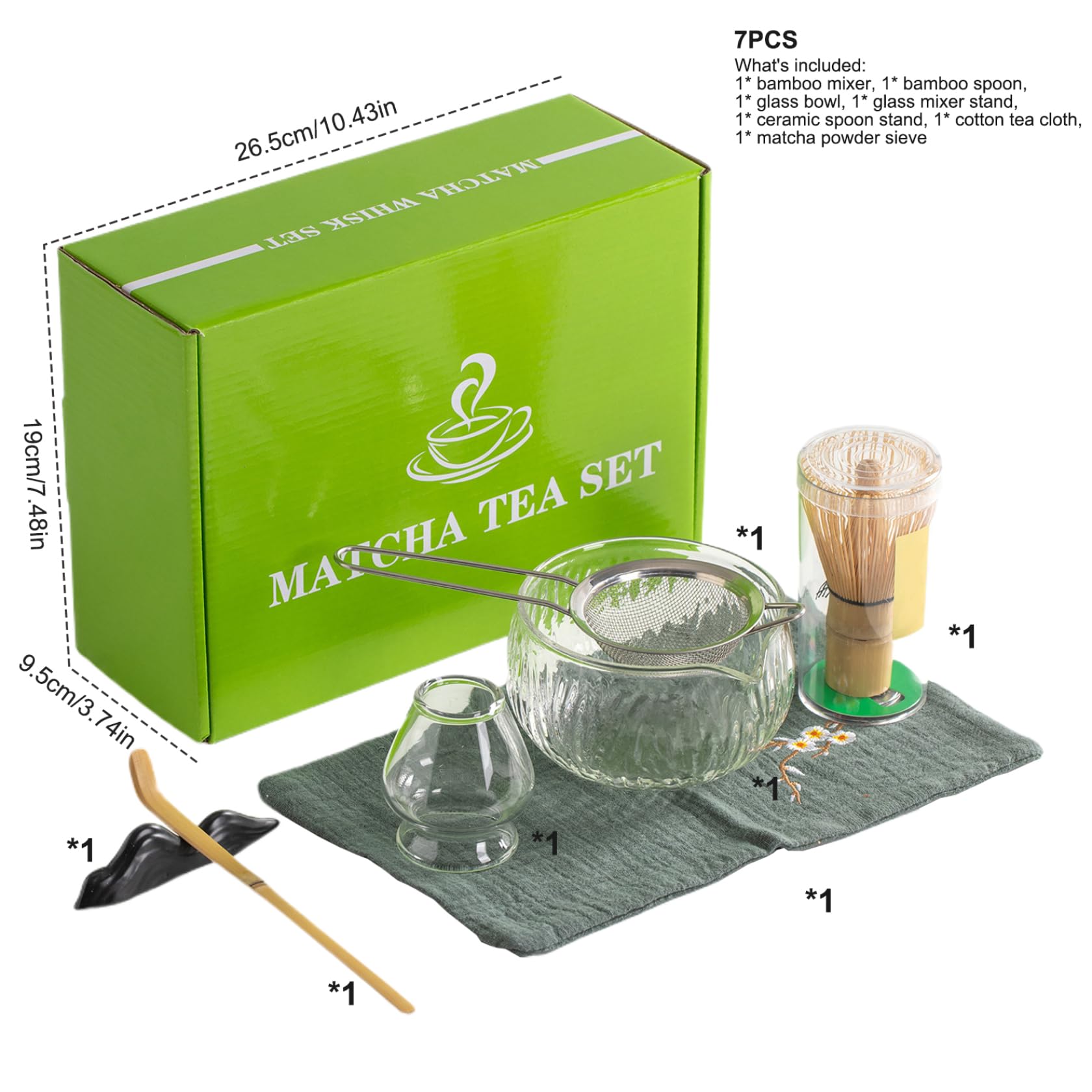 YUGEN MATCHA 7-Piece Ceremonial Matcha Set - Includes Whisk, Bowl, Sifter, Spoon, Holder, Cloth & Ceremonial Grade Powder - View #3