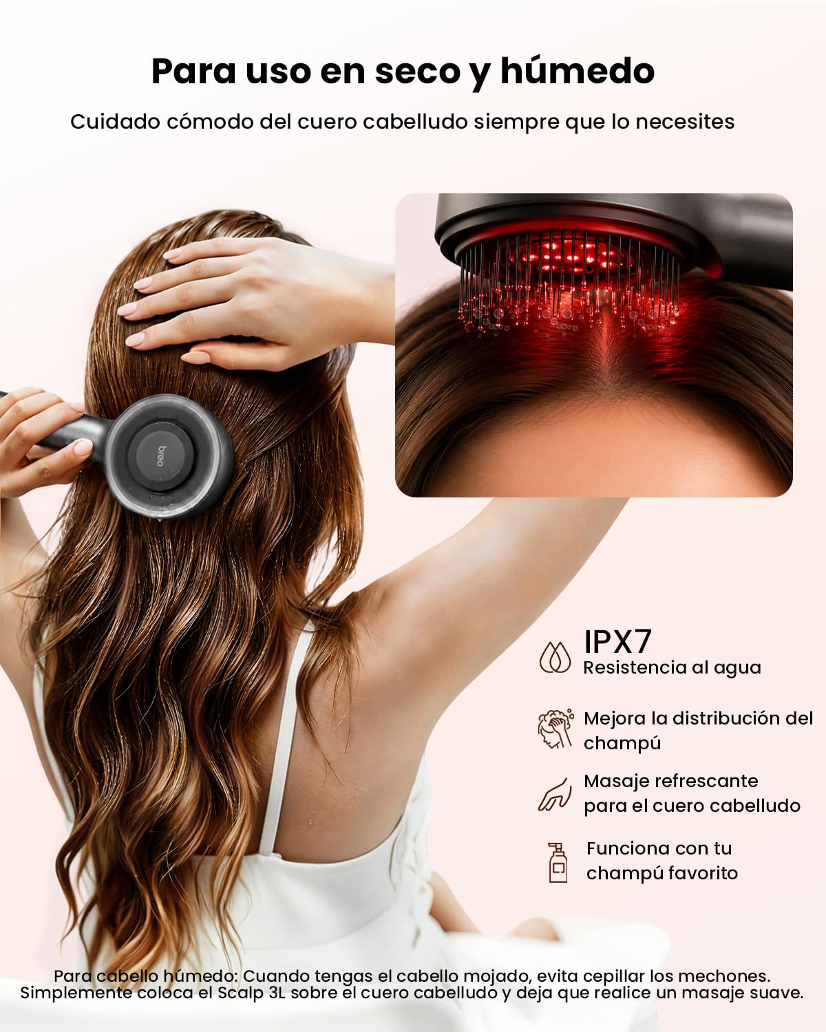 Breo Scalp 3L Masajeador eléctrico de cuero cabelludo con terapia de luz roja para el crecimiento del cabello, masajeador de cabeza para el tratamiento de la caída del cabello, regalo para mujeres