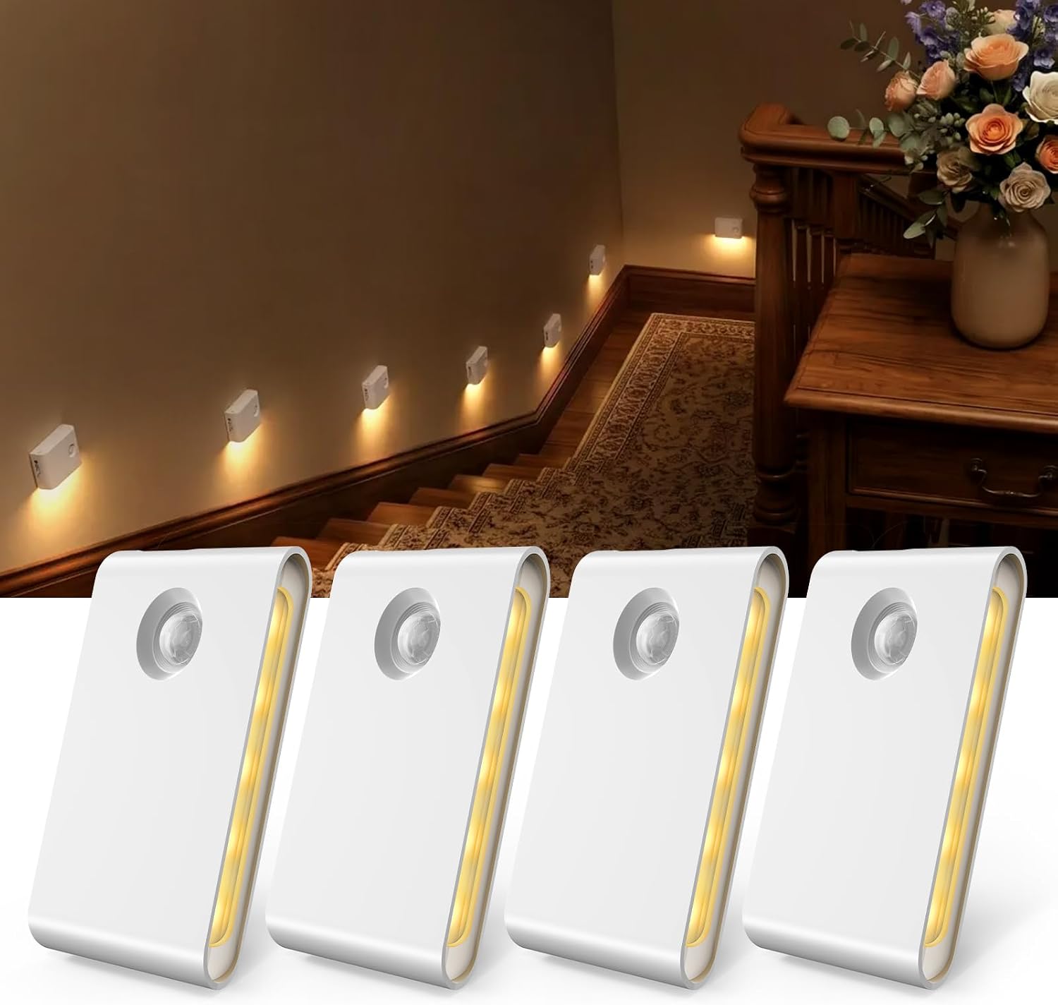 4-Pk EZVALO Rechargeable LED Stair Night Lights w/ Motion Sensor $10.95