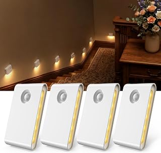 EZVALO 4 Pack Motion Sensor Night Lights Indoor, Rechargeable 1500mAh LED Stair Lights with Magnetic & Dimmable, Auto On/Off 3000K Soft White, Adhesive No Drill for Stairs, Hallway, Bathroom, Closet