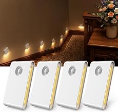 EZVALO Motion Sensor Night Light, 4 Pack Stair Light, Battery 1500mAh LED Lighting, 3000K Warm White for Staircase, Bedroom, Kitchen, Hallway, Bathroom, Home Decoration (4, White)