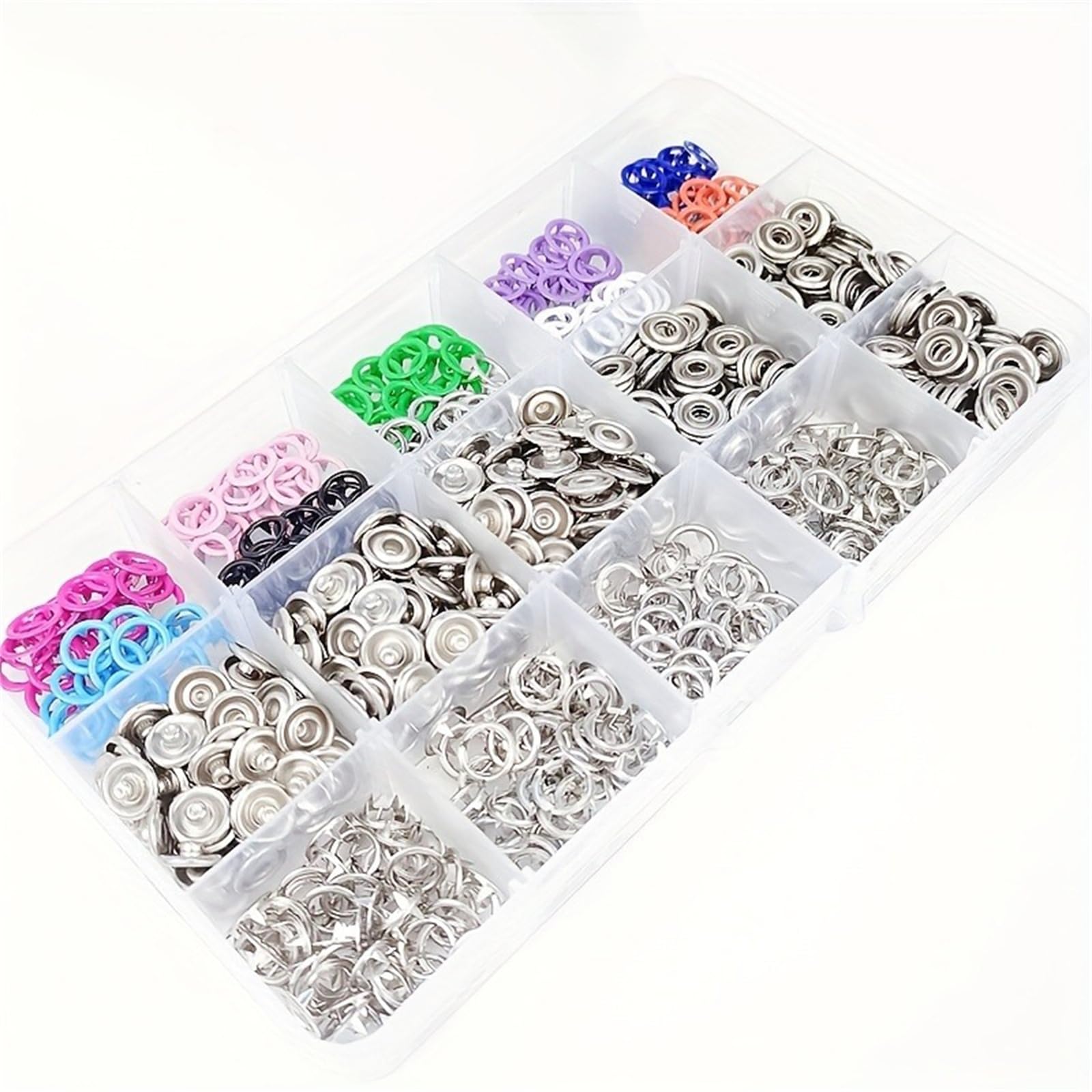 Wuyangcun 200er-Set Druckknöpfe mit Zange 9,5 mm Metalldruckknöpfe in 10 Farben ohne Nähen Metal Snaps Kit für Kleidung Baby-Bodys Basteln und DIY-Projekte inklusive Aufbewahrungsbox