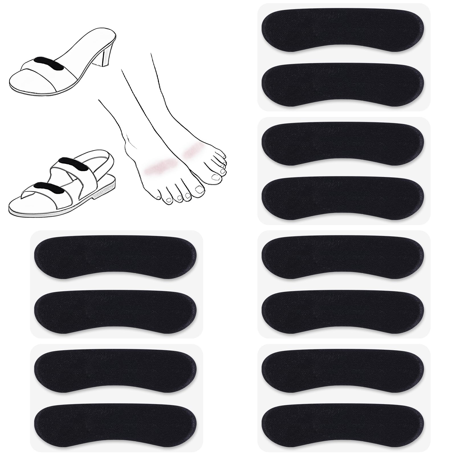 Cutecrop 6 Pair Sandal Shoe Strap Extender Heel Sandal Strap Cushion Strips Heel Grips Liner Insert for Shoes Too Big Preventing Slipping, Rubbing, Non-Slip(Black)