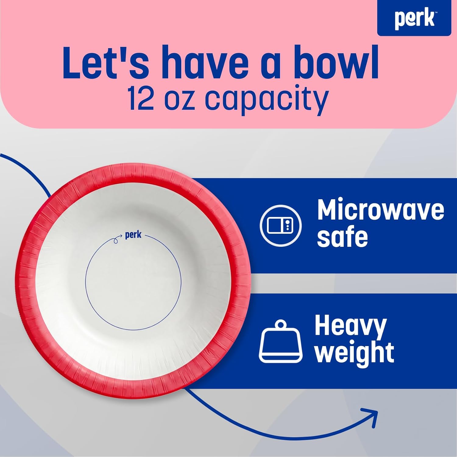 Perk Heavy‑Weight Paper Bowls, 12 Oz, 500 Count Bulk Disposable Bowls for Soups, Snacks & Everyday Meals, White/Orange