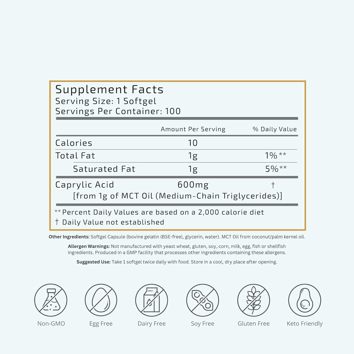 VTC VitaTradingCo. C8 MCT Oil Capsules | Naturally Derived Caprylic C8 Supplement | Coconut Oil Pills | Sustained Energy | Keto Friendly, Non GMO | 100 Softgels - Image 2