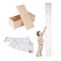 Vista 1 de Tabla de crecimiento para pared Regla de lona para niños con caja de almacenamiento de madera Tabla de medición impermeable Decoración