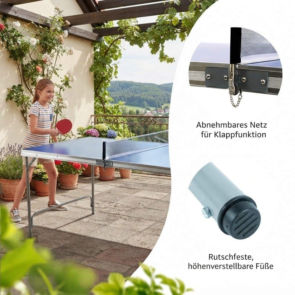 Tischtennistisch klappbar Fabula für Kinder und Jugendliche, Indoor & Outdoor Tischtennistisch midi groß 165x84x72, FASports Tischtennisplatte faltbar mit Netz, Schläger, Ball