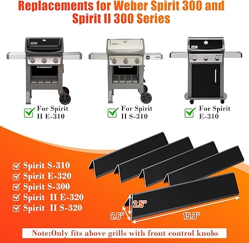 Miniatura 28 de Hisencn 7635 Barras aromatizantes de 15.3 pulgadas para Weber Spirit I y II Serie 200 - E210 S210 E220 S220 con perillas de control frontal, barras