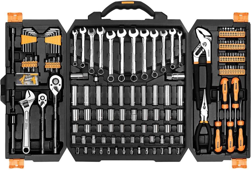 DEKO 192 Piece Socket Wrench Auto Repair Tool Combination Package Mixed Tool Set Hand Tool Kit with Plastic Toolbox Storage Case