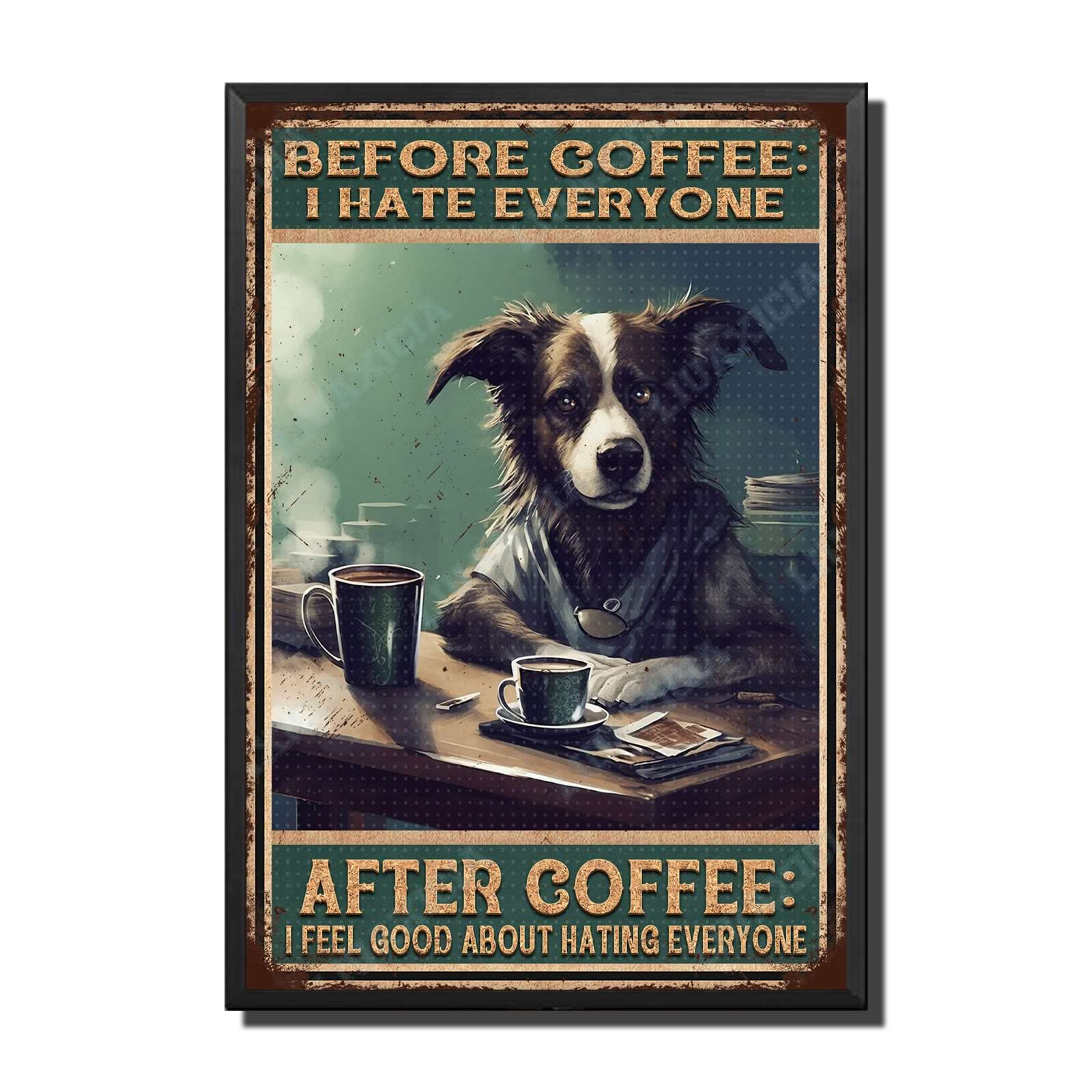 peiyeety Metal Tin Sign Before And After Coffee Dog Vintage Decorative Wall Art,Retro Funny Coffee Lover Rustic Plaque for Home Kitchen Living Room Office,8x12 Inch