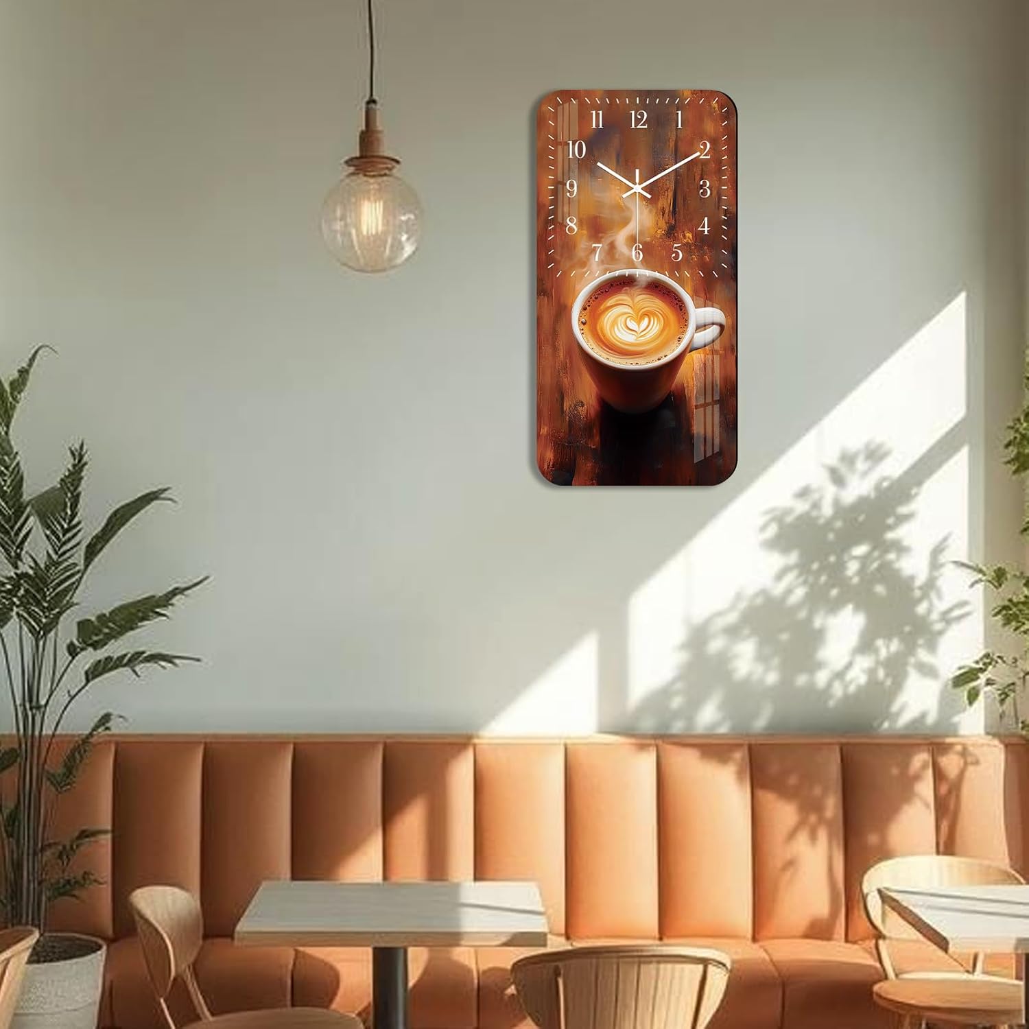 Coffee Cup Wall-Clocks for Kitchen - Wooden Rectangle Wall Clock Battery Operated 12 Inch - Vintage Rustic Clocks Silent Non Ticking for Bedroom Office Home Decor