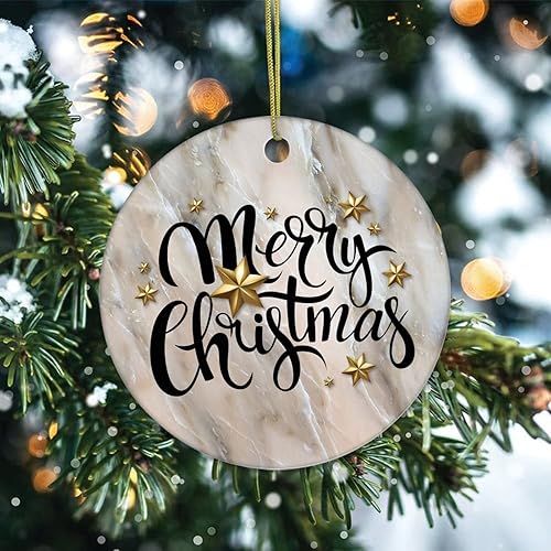Vista 34 de Two-Side Printed Merry Christmas Marble Ceramic Christmas Ornament, Novelty for Family Friends Kids, Marble Printed Christmas Keepsake Pendants