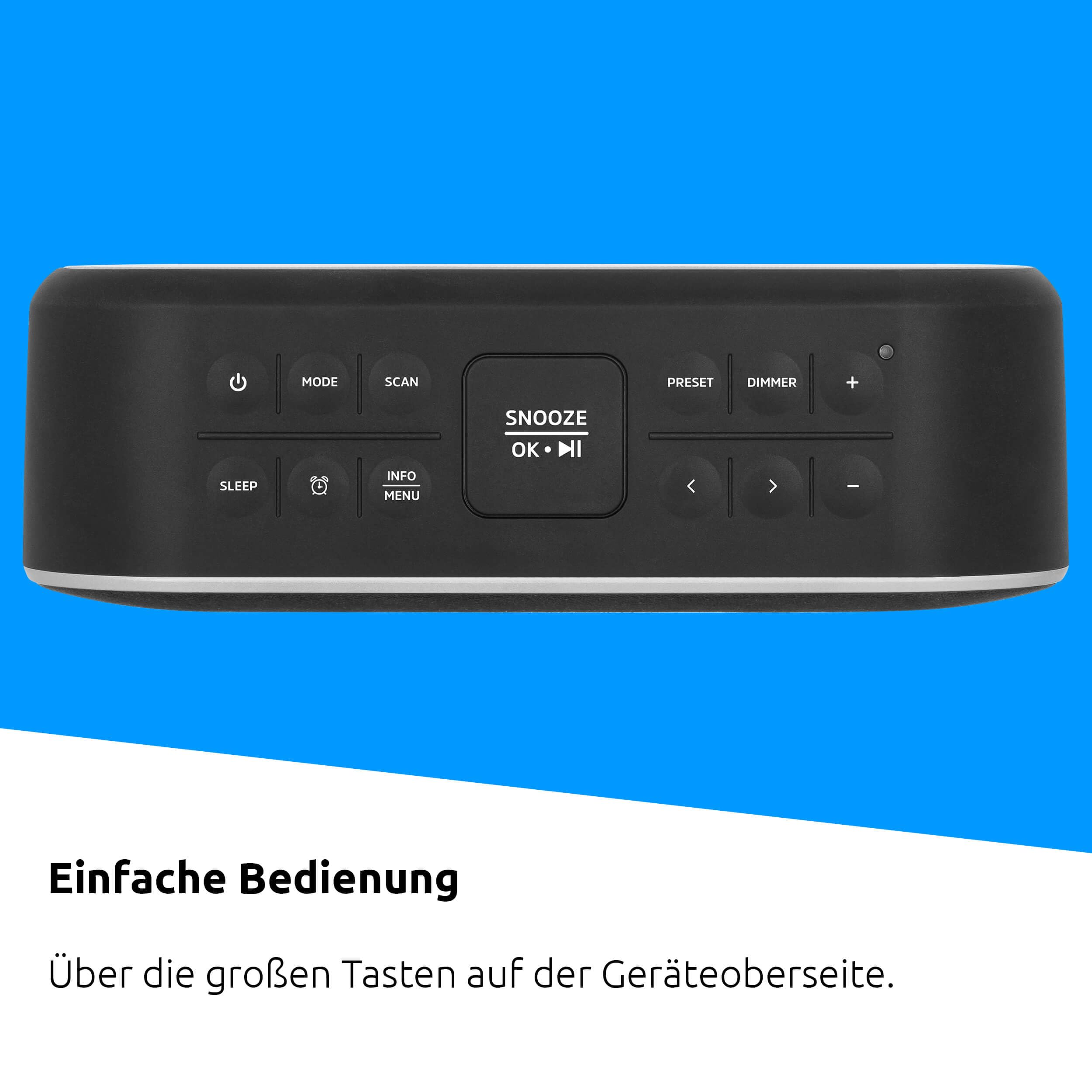 TechniSat DIGITRADIO 53 BT – Wecker, Bluetooth Lautsprecher, DAB+ Radio | DAB, UKW, FM, Sleeptimer, Snooze, Lichtsensor, Doppelarlarm, Bluetooth-Audiostreaming, USB-Ladefunktion, 20 Watt, Schwarz