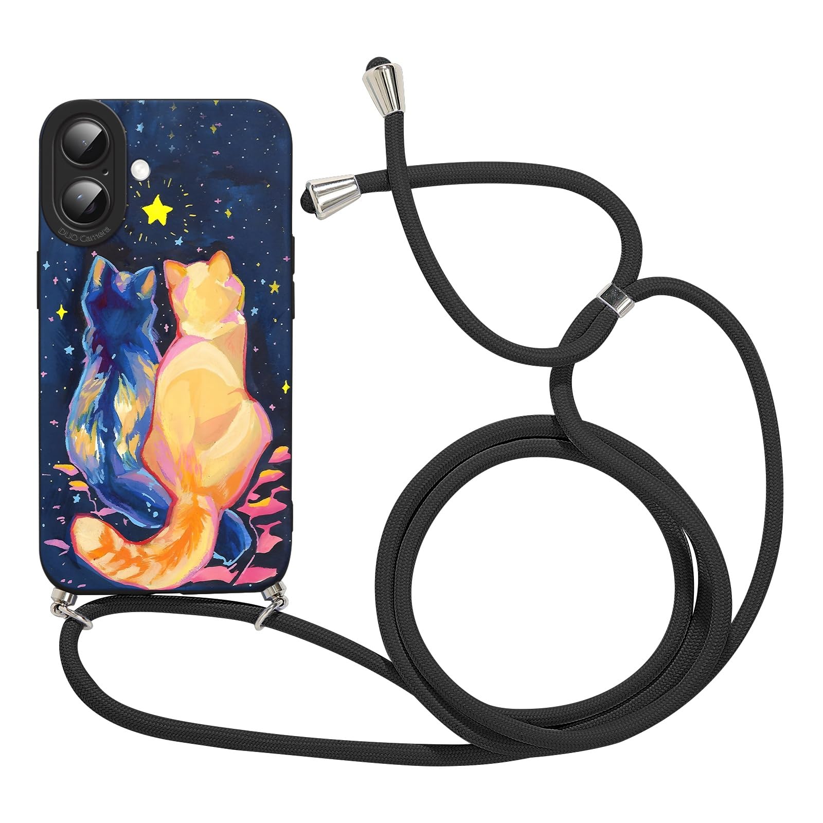 Kueqeay Custodia con Cordino per iPhone 16 Plus 6,7" Morbido TPU Bumper Cover de