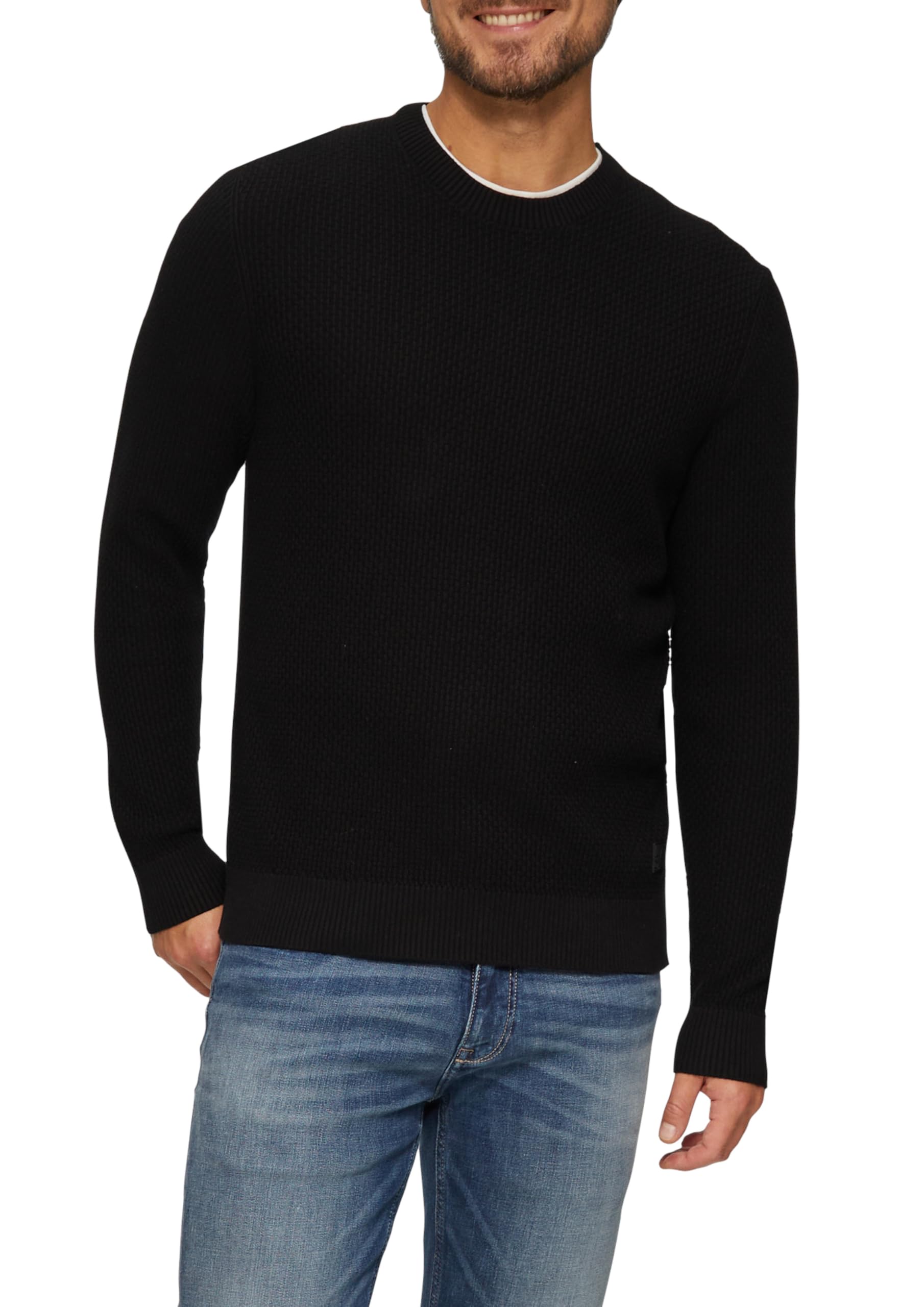 s.Oliver Rundhalspullover Herren – Rundhals, Ripstruktur, Regular Fit