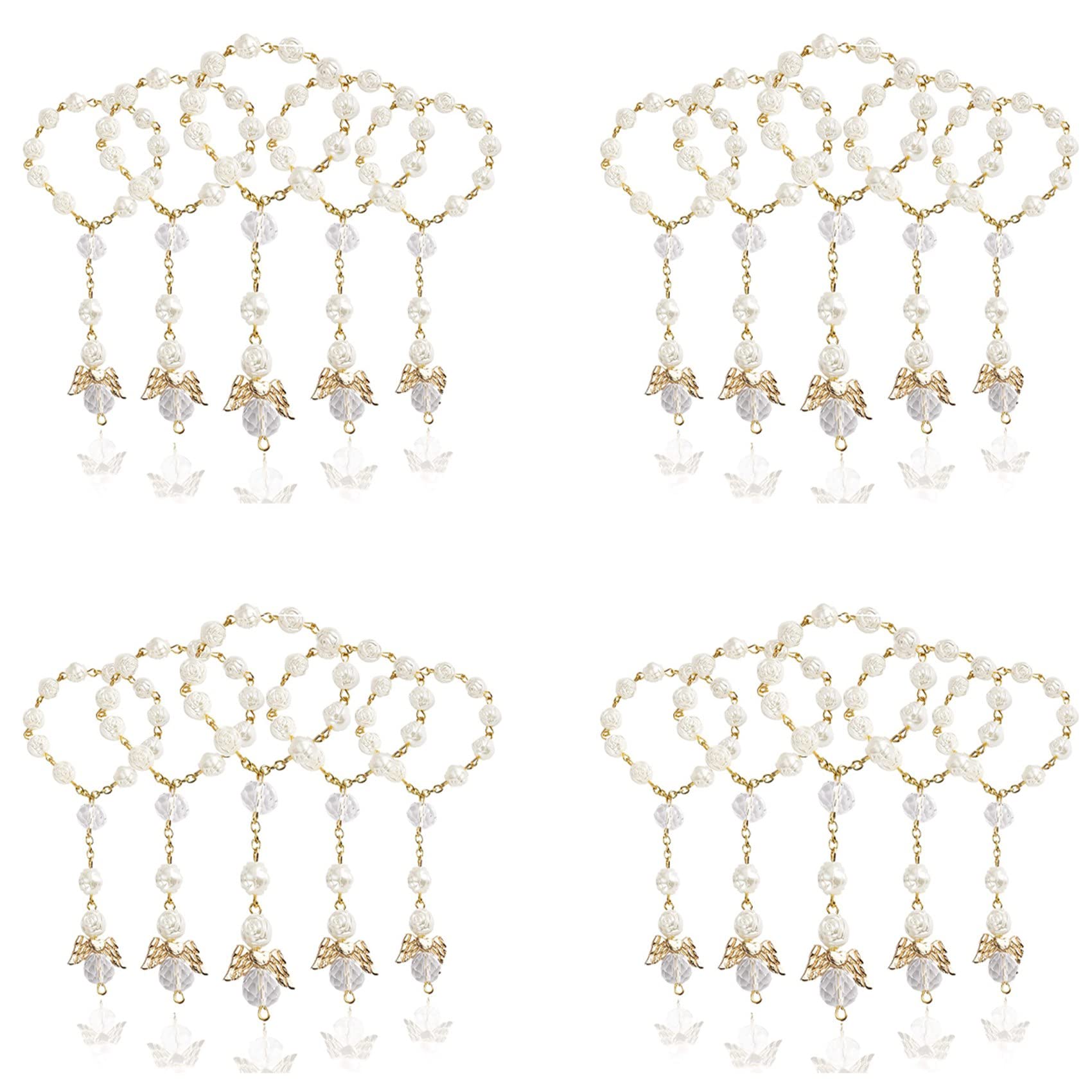 60 Rosari Battesimo In Acrilico E Metallo | Perline Mini Con Cuore | Con Sacchetti Di Organza | Per Comunione E Regali