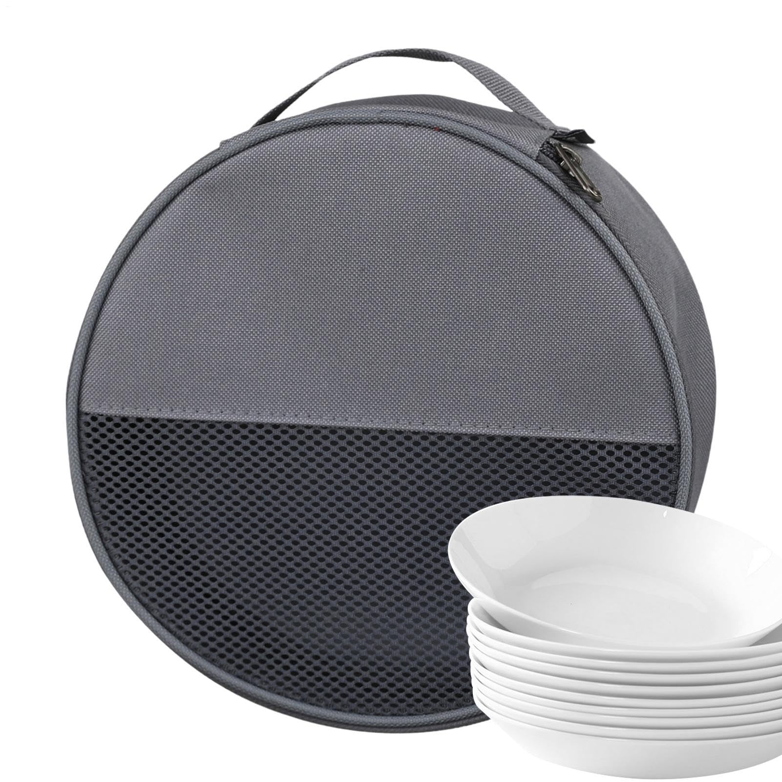 Round Storage Bag - Tableware Carrying Bag, 23cm Camping Tableware Storage - Canvas with Moisture-Reducing Design, Fits Various Plate Sizes – Lightweight & Portable – Ideal for Outdoor Campings