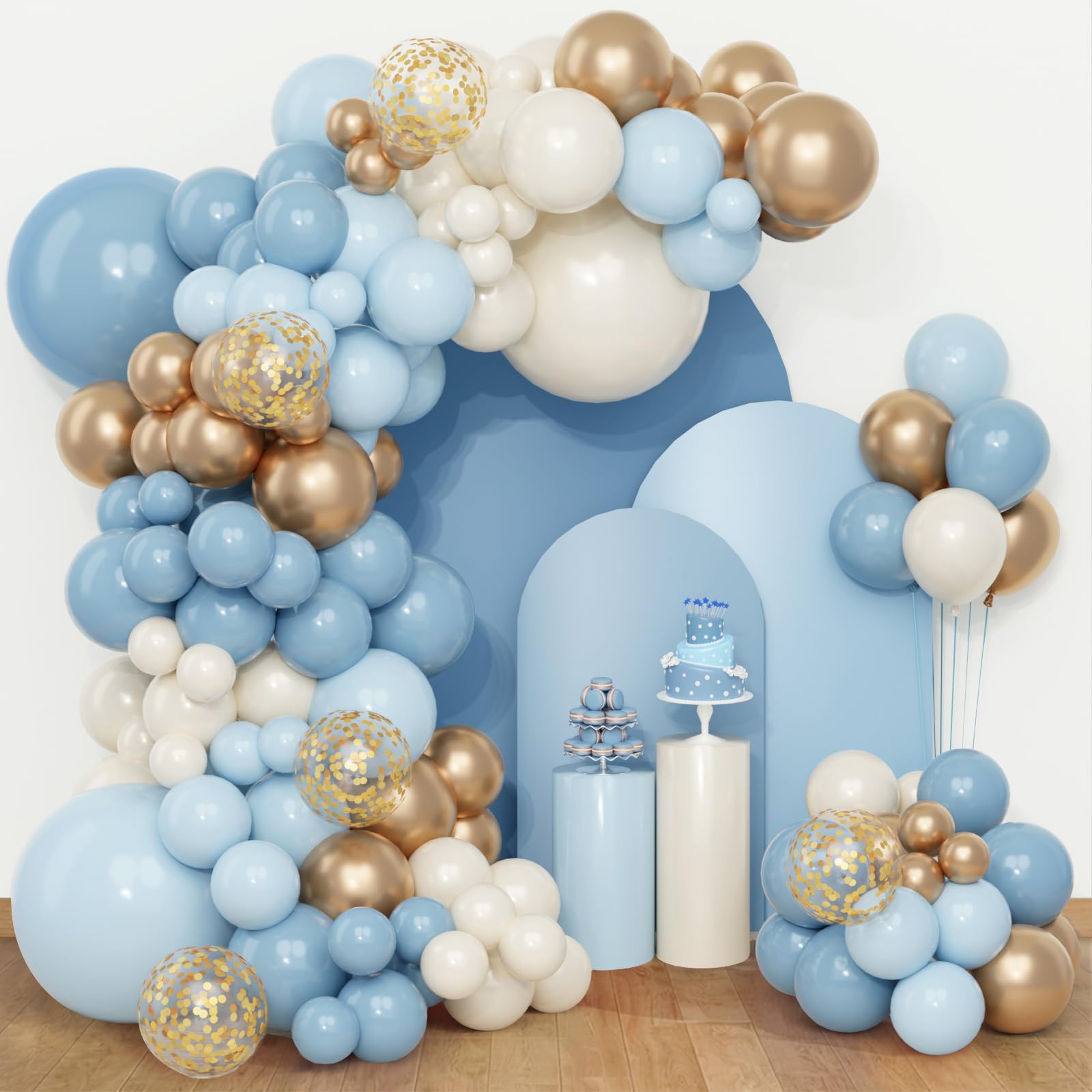 Dusty Blue And Gold Balloon Arch Kit-QIFU 108pcs Light Blue White Cream Champagne Gold Balloons With Gold Confetti Birthday Decorations For Women Baby Shower Christening Gender Reveal Wedding