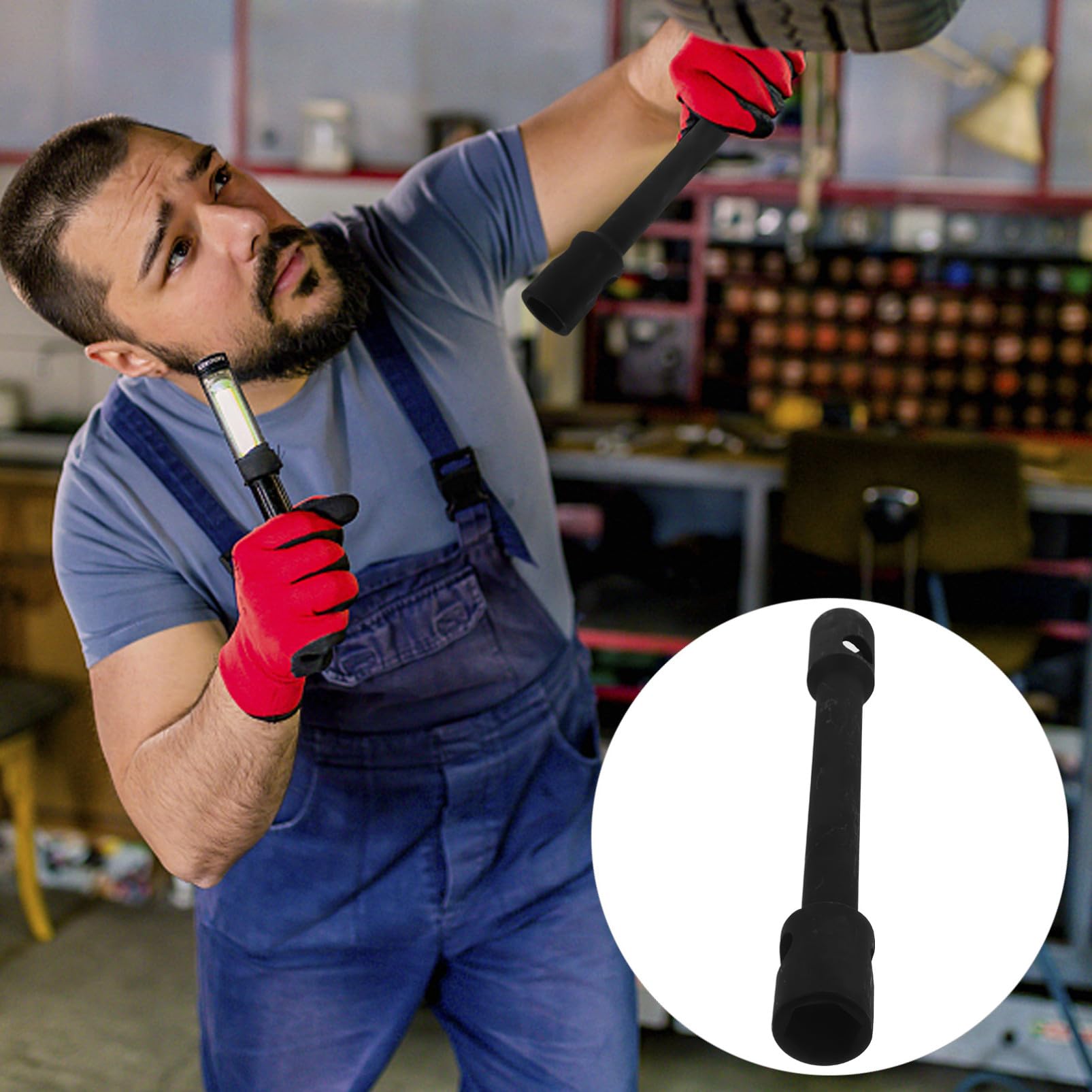 GLEAVI Clé à Douille Double en Acier Noir pour Démontage et Montage de Pneus Voiture, Outil Léger et Pratique pour Réparation Automobile