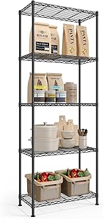 SONGMICS Regal, Metallregal, höhenverstellbare Ablagen, Aufbewahrungsregal, Standregal für Garage Schlafzimmer Wohnzimmer, 5 Ebenen, 30 x 60 x 161 cm, tintenschwarz LGR165BH01
