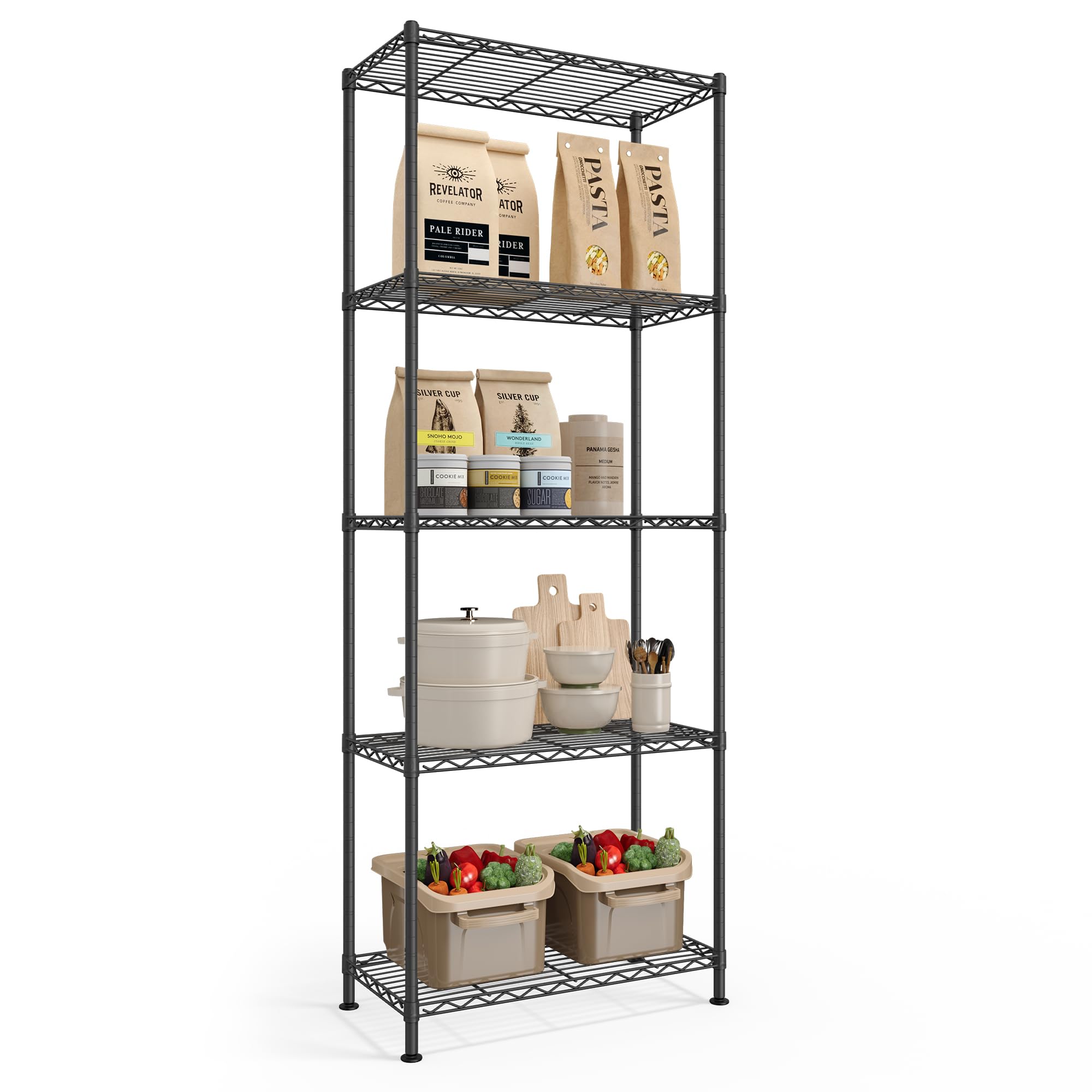 SONGMICS Regal, Metallregal, höhenverstellbare Ablagen, Aufbewahrungsregal, Standregal für Garage Schlafzimmer Wohnzimmer, 5 Ebenen, 30 x 60 x 161 cm, tintenschwarz LGR165BH01