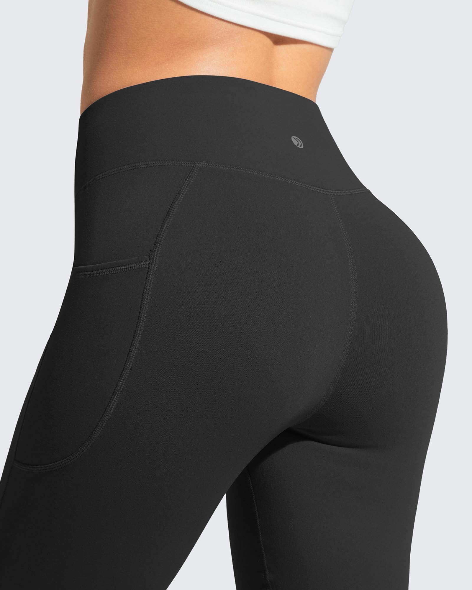 G4Free Barefeel Legging de yoga doublé en polaire avec 2 poches pour femme - Pantalon d'entraînement thermique décontracté - 63,5 cm/68,6 cm
