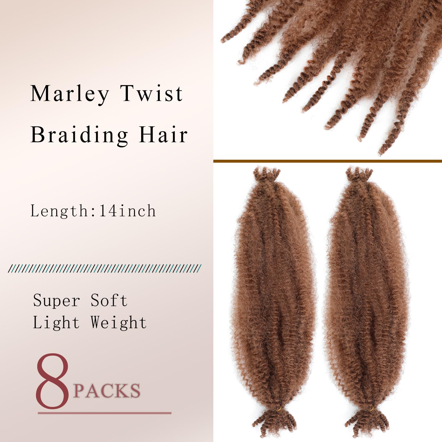 8 Packs Marley Twist Hair 14 Inch Pre-Separated Springy Afro Twist Hair Extension Afro Kinky Hair for Braiding Marley Kinky Braiding for Black Women (#30 - Image 2