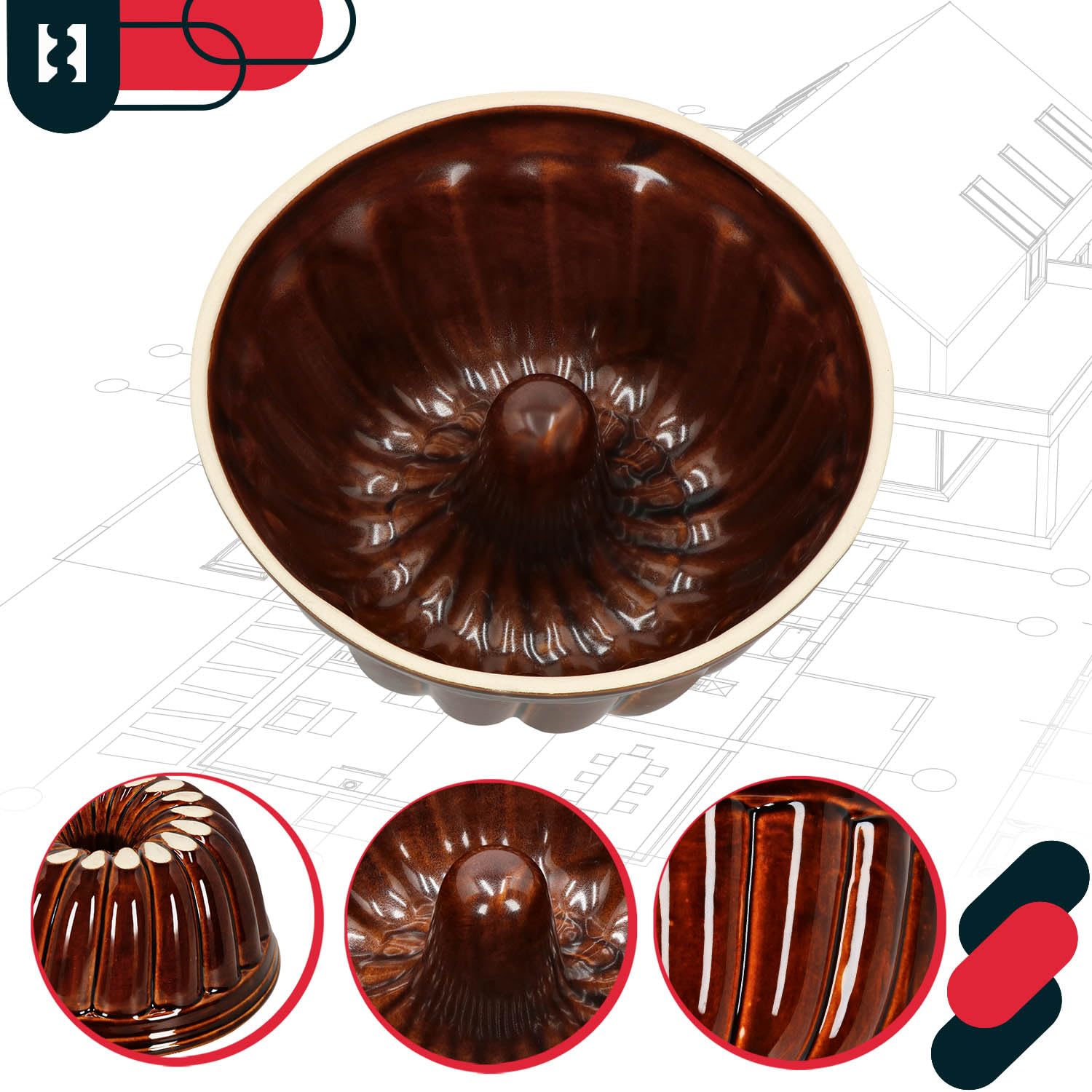 KOTARBAU® Keramik Gugelhupfform Backform für Gugelhupf aus Steinzeug Runde Backform Kuchenform Keramikbackform Ø 27 mm