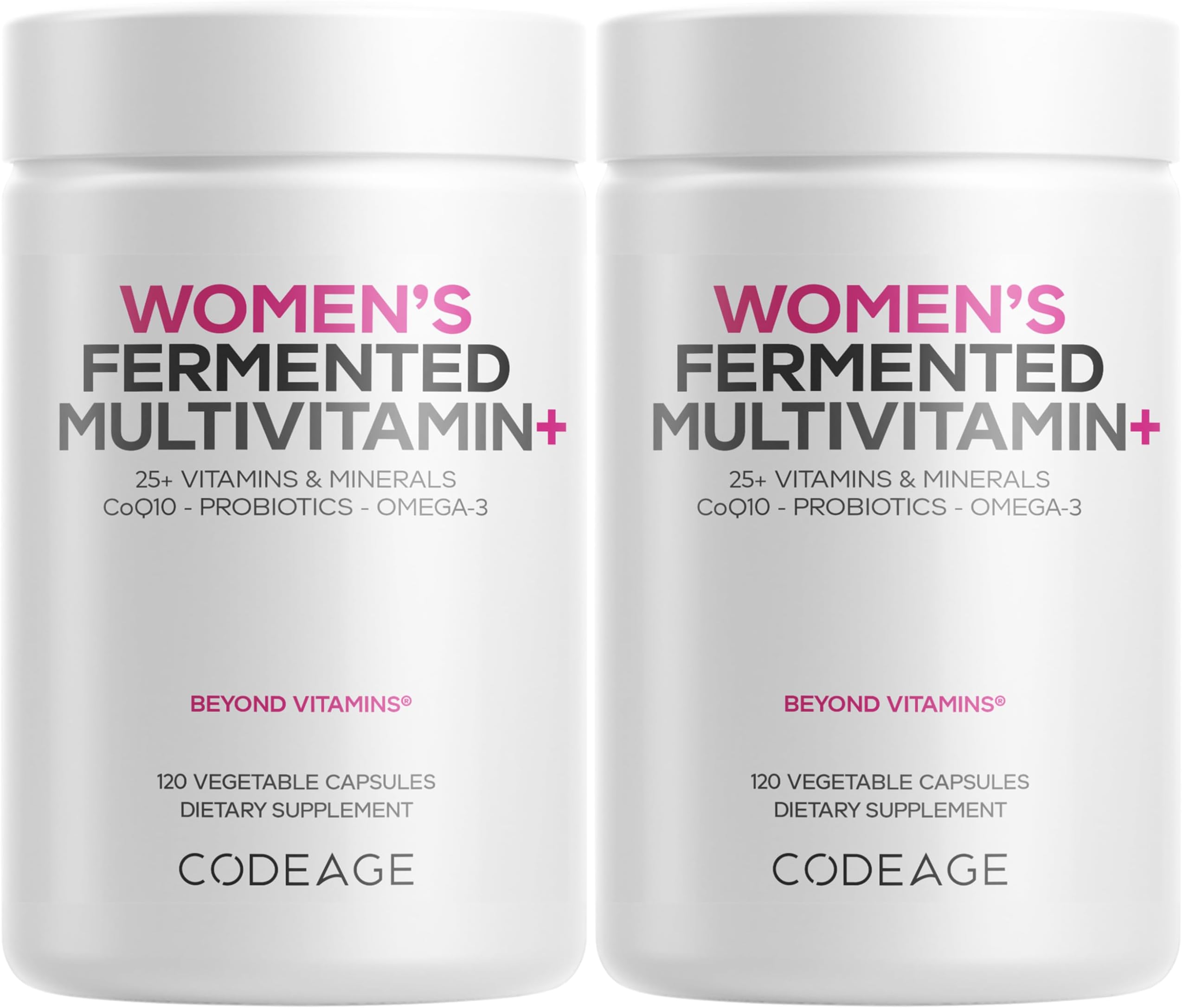 Women’s Daily Multivitamin, 25+ Vitamins & Minerals, Fermented, Organic Whole Foods, Probiotics Supplement - Vitamin A, B, C, D, E & K, Omega 3, Zinc – Vegan - 2 Pack