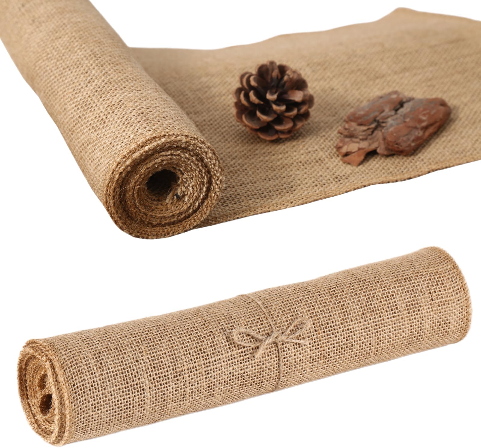 Burlap Table Runner Made of Jute Roll for Weddings,Woven Hessian Fabric Tablecloth,Burlap Rolls Table Cover Rustic Farmhouse Party Decoration (12x108)
