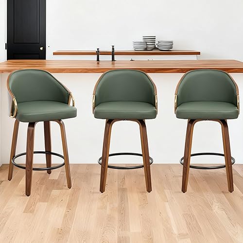Miniatura 35 de Taburetes de bar de altura de mostrador, sillas de bar modernas ajustables de mediados de siglo con patas y brazos de acero inoxidable dorado para