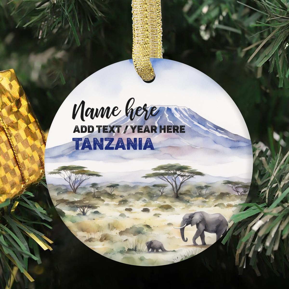 Custom Double Sided Ceramic Christmas Ornament Kilimanjaro National Park Tanzania Travel Memento Souvenir Keepsake Unique Gift Christmas Holiday Accessory Xmas Ornaments Personalized image 2
