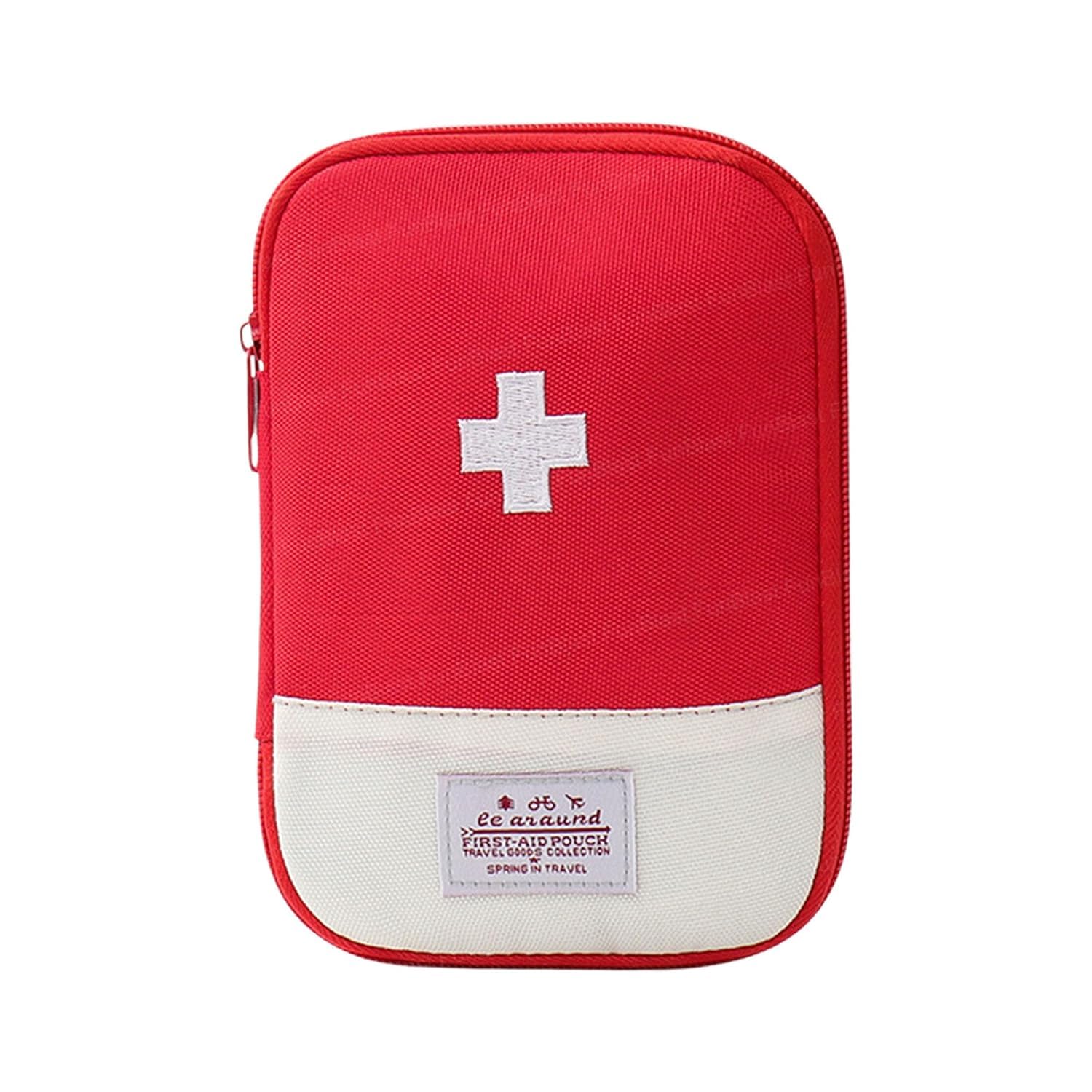 Travel Mini First Aid Pouch, Portable Mini First Aid Kit Storage Bag for Medicine Boxes Medical Kits Empty Bag for Sports Camping Hiking Outdoor Activities Emergency, Red.-image-4