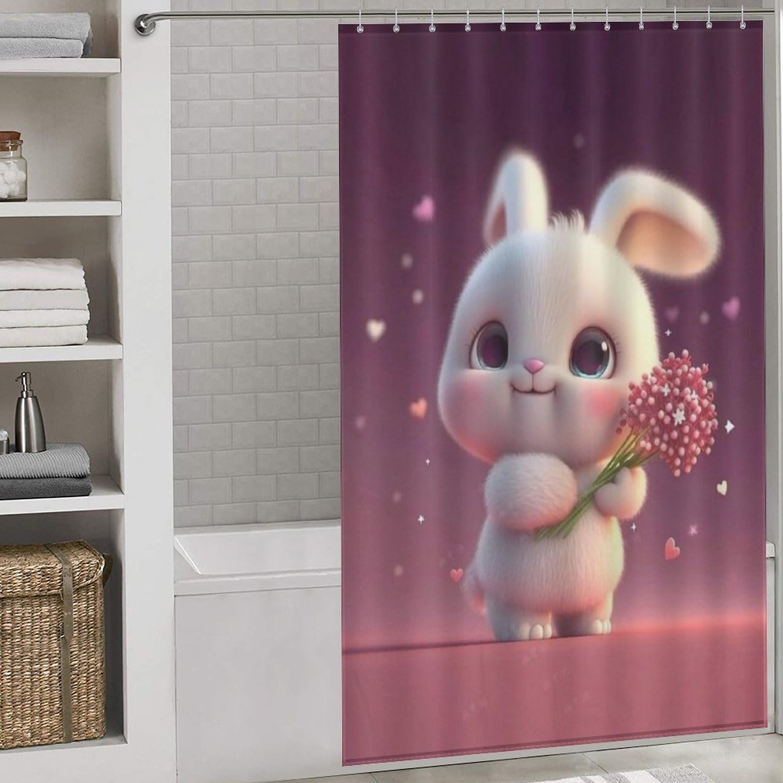 Rideau de baignoire polyester 140x183 cm avec rideau de douche lapin lavable