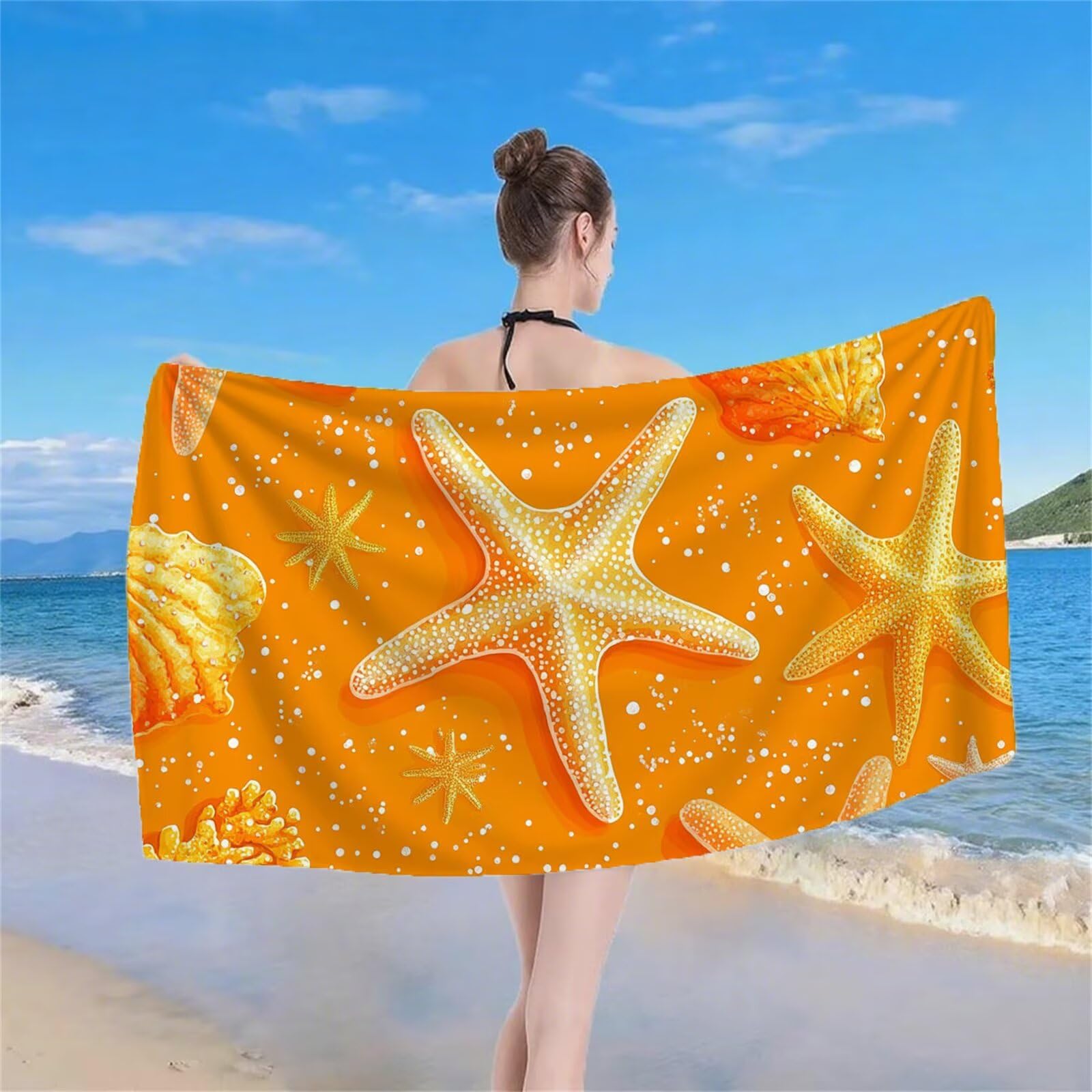 Strandtuch XXL, Microfaser Handtuch Groß 80x180 cm Stranddecke Sandfrei Reisehandtuch Schnelltrocknen Badetuch Sporthandtuch für Damen Herren Reise Urlaub Sauna Summer Must Haves 2 Pack Seestern S-769