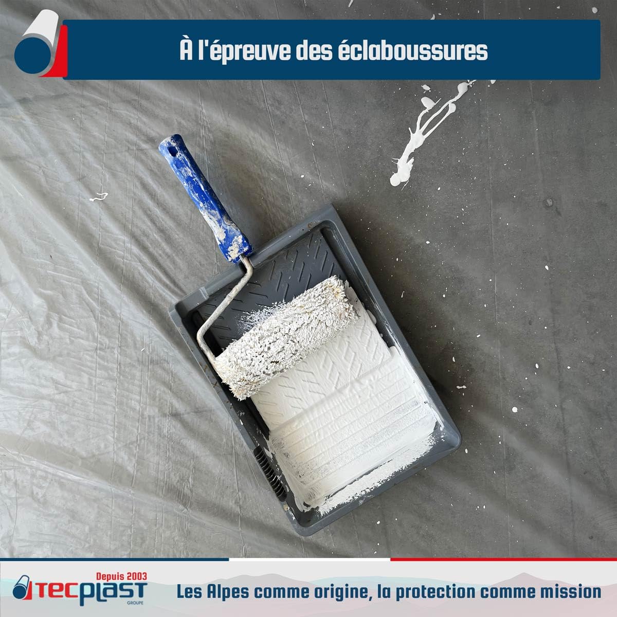 TECPLAST Bâche peinture en ROULEAU 3x15 m 80RPE Translucide - Haute Qualité - Film plastique de protection sol - Made in France