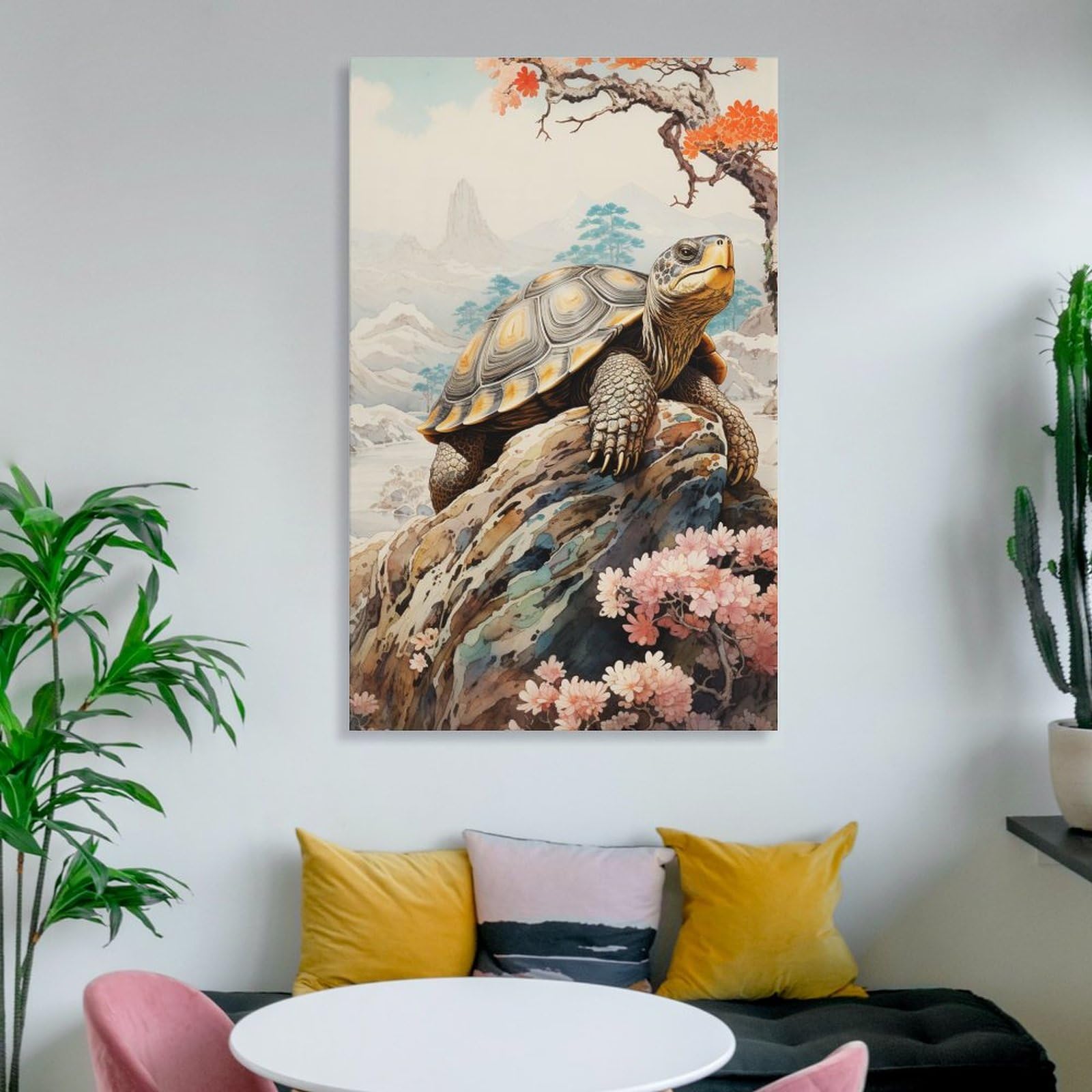 Amazon.co.jp: 絵画 石の上の亀インテリア 絵画 超リアルな動物