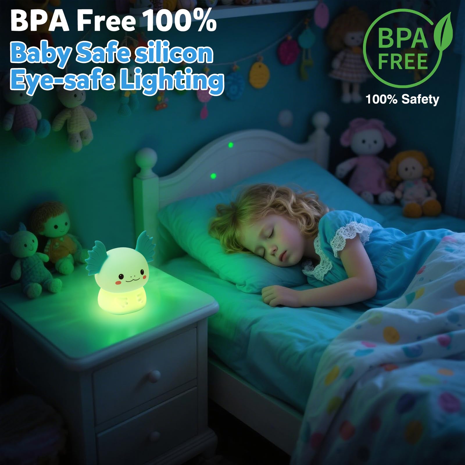 Axolotl - Luz nocturna LED regulable para el cuidado de los ojos, lámpara de noche de silicona recargable, lámpara de noche para niños, regalos para niños y niñas, decoración de sala de estar y