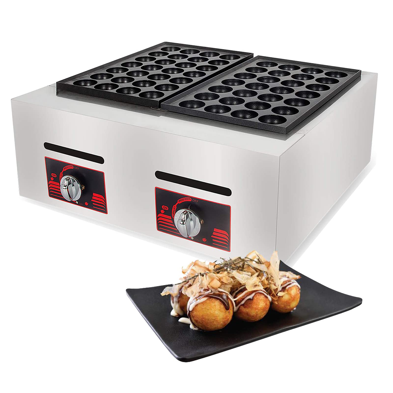 28/56 pezzi/per volta Takoyaki Maker, macchina per grigliare polpette di polpette a gas a doppia piastra commerciale, macchina per polpette di pesce polpo a grappolo O-ctopus per prelibatezze fai-da