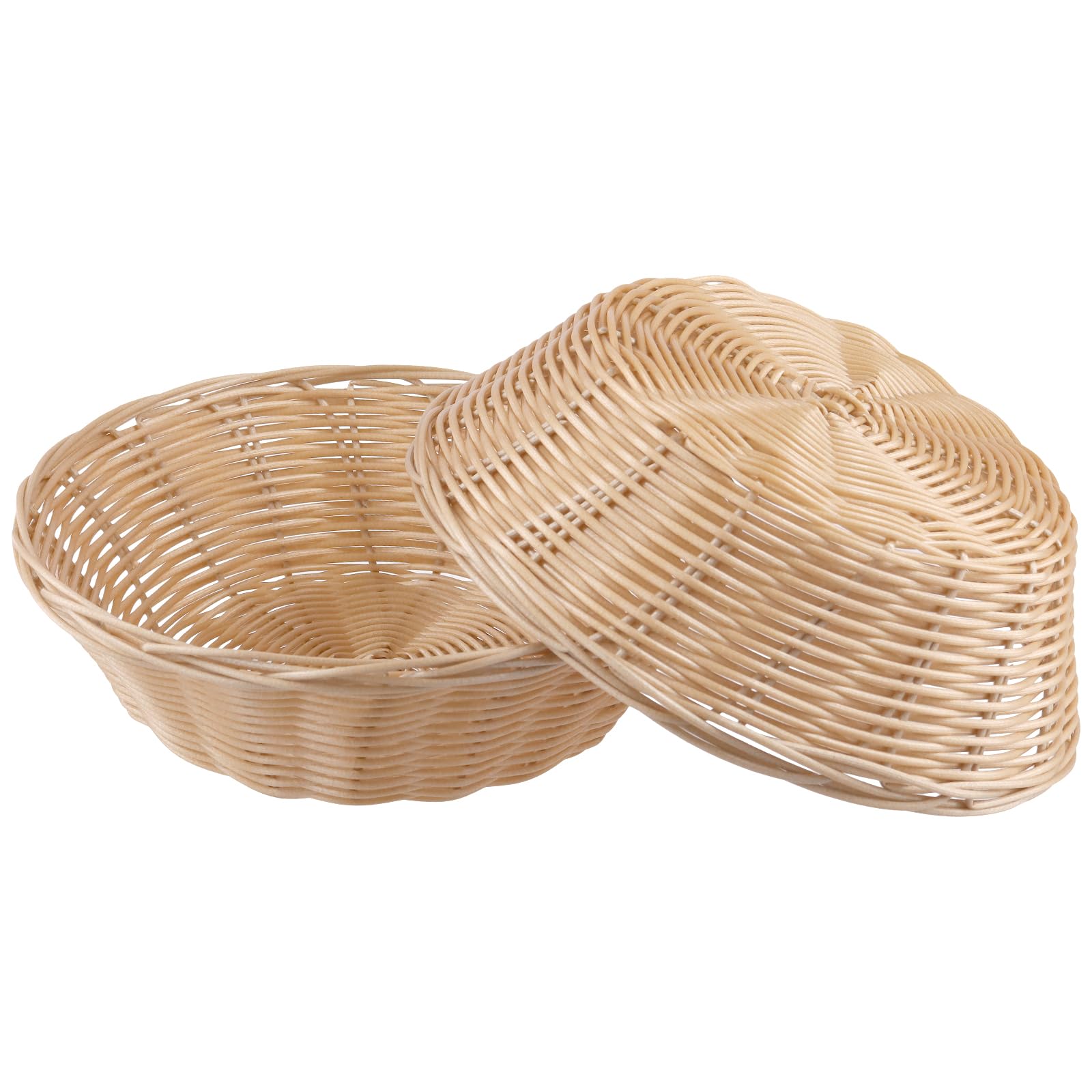 FUNSUEI Set di 12 Cestini per Pane Rotondi in Plastica, Multiuso per Hotel, Ristorazione e Casa, 22 x 6 cm, Giallo