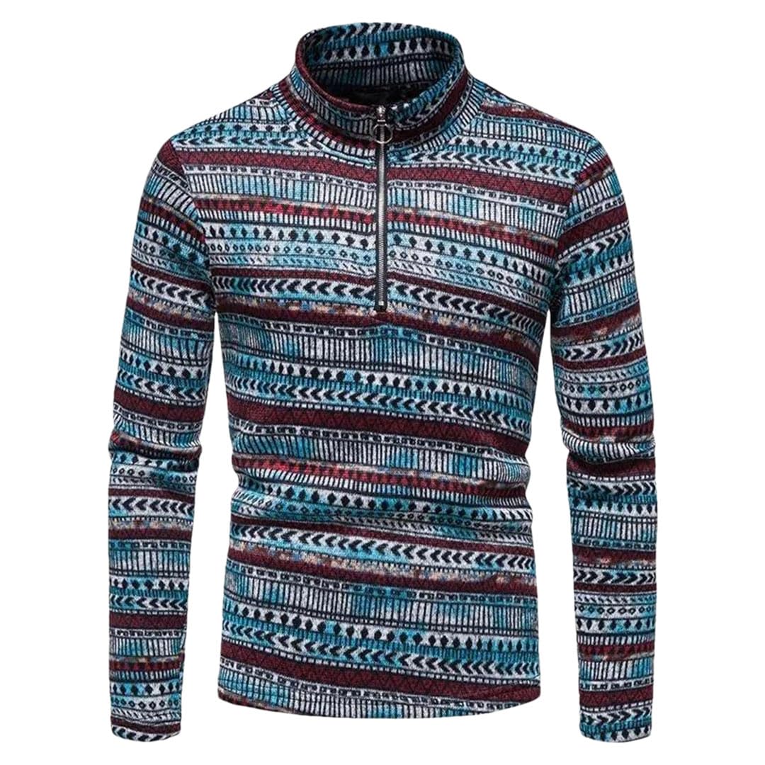 Autumn Winter Printed Pullover Men's Casual Loose Thick Warm Stretch Sweater