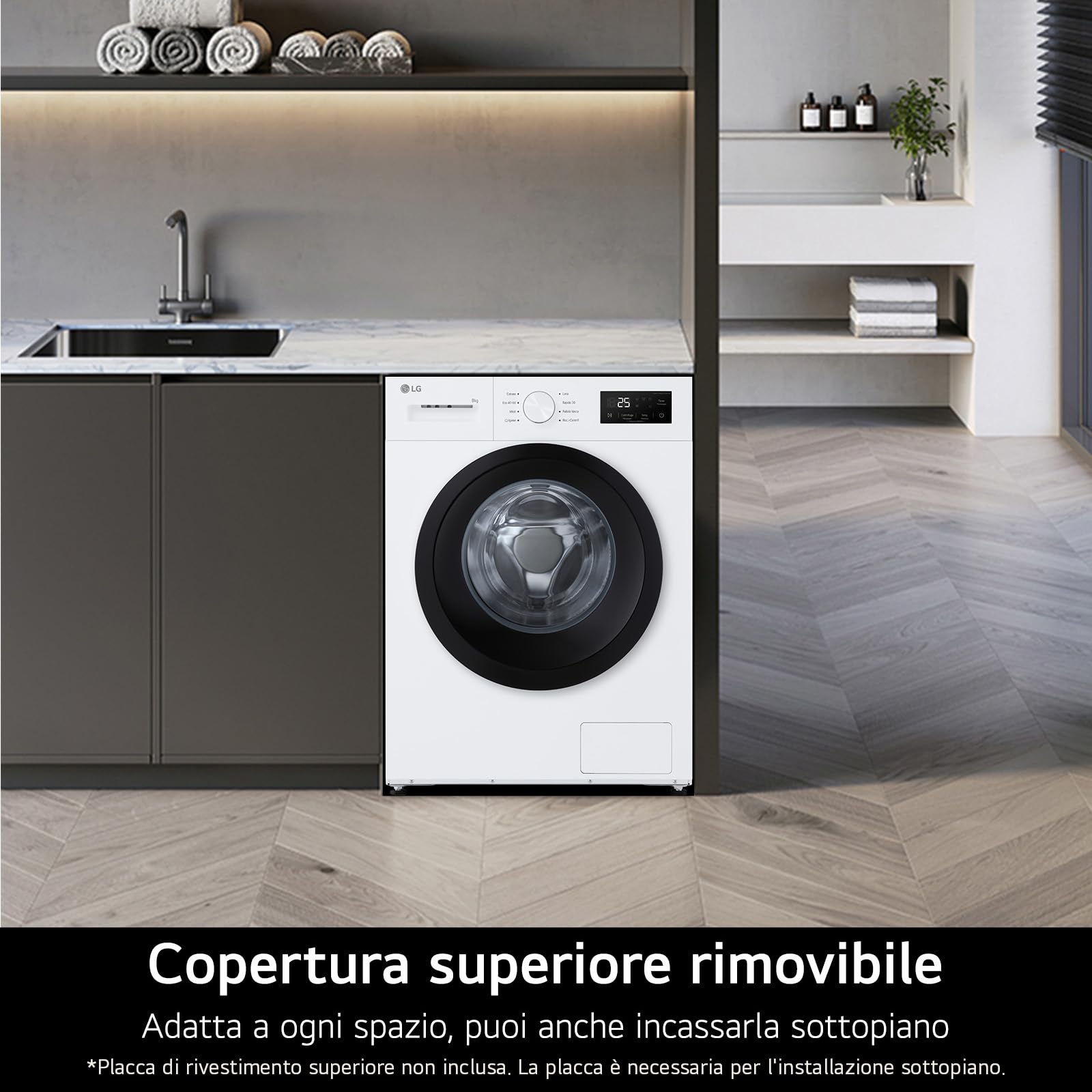 LG F4NA10S8NWK machine à laver Slim 8 kg Charge avant Série A1, classe A, 1400 tours, programme hygiénique avec vapeur, partie supérieure amovible, autoportante, design épuré, Blanc