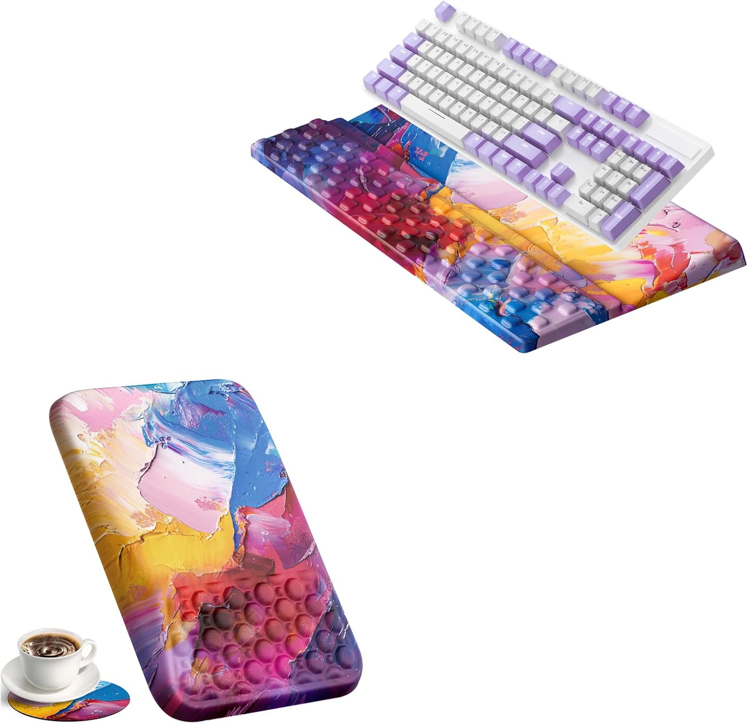 Ospelelf Keyboard Wrist Rest Pad with Ergonomic Mousepad Flowing Colors