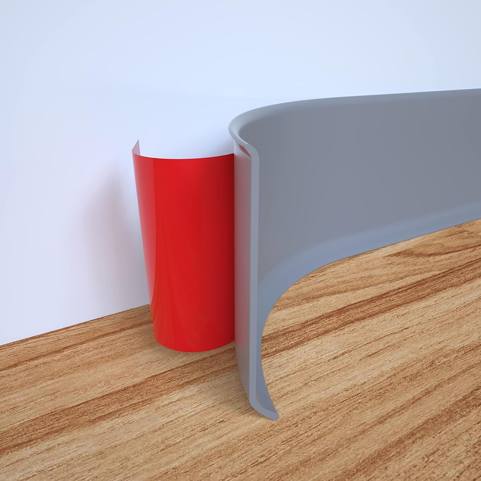 Tiras Autoadhesivas Impermeables, Zócalos Decorativos ，Gris De PVC Blando Autoadhesivo Blanco(Size:20ft 6m)