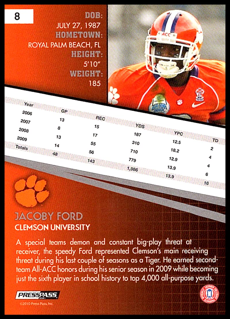 Amazon.com: 2010 Press Pass #8 Jacoby Ford NM-MT Clemson Tigers