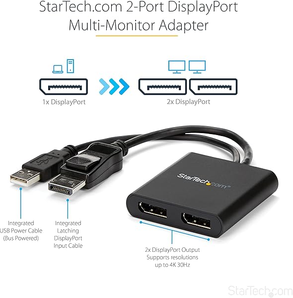 StarTech com Adattatore multi monitor a 2 porte DisplayPort 1 2 MST Hub a doppio display 4K 30Hz o 1080p Alimentato via bus USB Dual Monitor Splitter video per la modalit desktop estesa su Windows