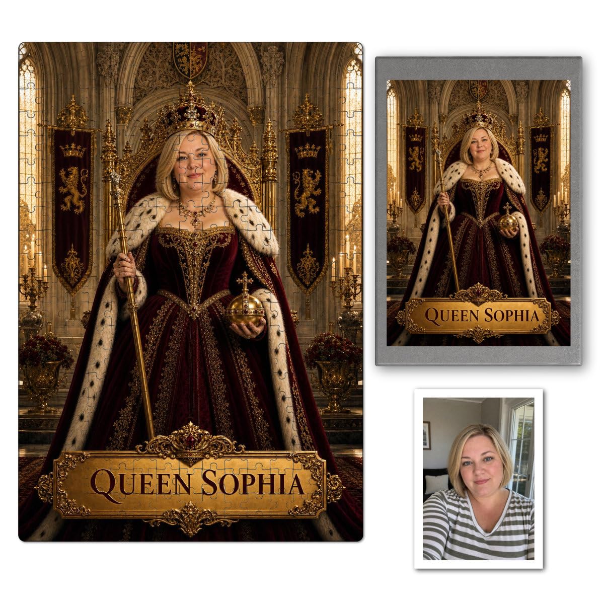 Personalised Royal Queen Jigsaw Puzzle From Photo and Custom Name, Regal Fantasy Puzzle Gift With Printed Box For Her Birthday Keepsake